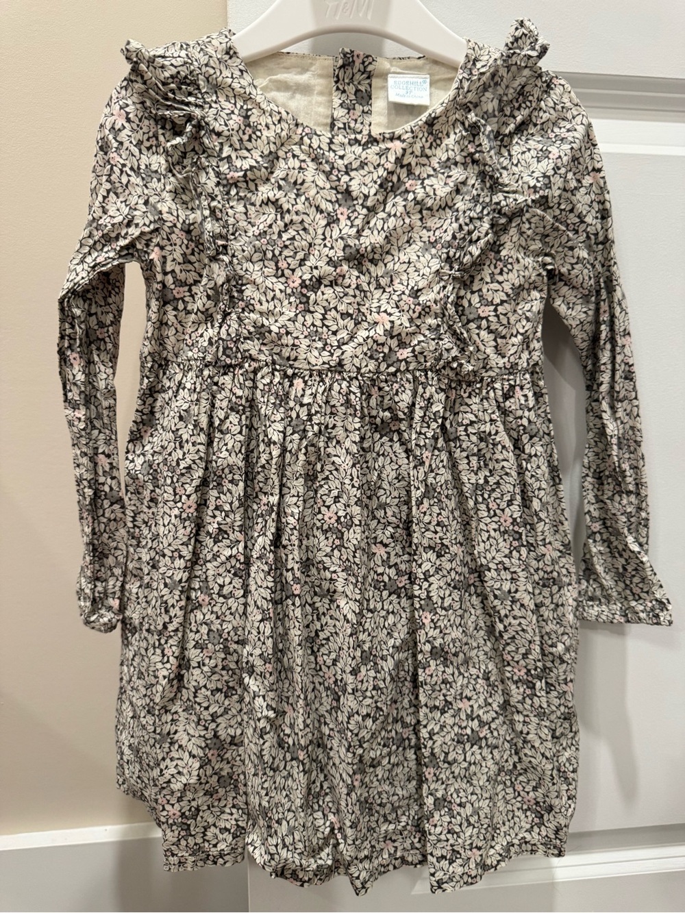 Edgehill Collection Long-Sleeve Floral Dress in Cream and Pink